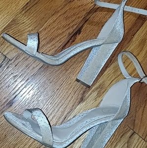 Missguided Gold Crushed Velvet Glitter Block Heels